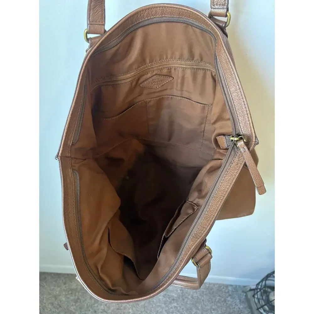 Fossil Kingston Line Pebbled Brown Leather Tote